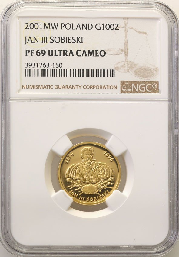 III RP. 100 złotych 2001 Jan III Sobieski NGC PF69 ULTRA CAMEO